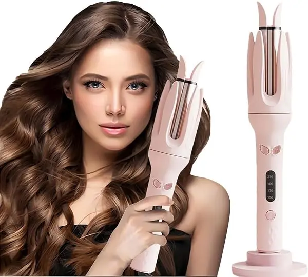 Auto Hair Curler,Automatic Curling Iron with 4 Temperature & 3 Timer,Automatic Shut-Off, Anti-Scald, Anti-Tangle Rotating Curling Wand for Hair Styling,Pink