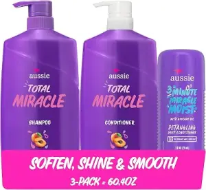 Aussie Total Miracle Hair Care Bundle: Shampoo, Conditioner, and 3 Minute Deep Treatment with Apricot & Macadamia Oil, P