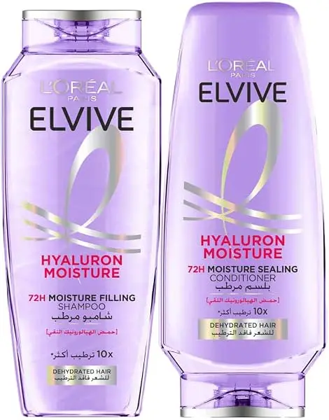 L'Oreal Paris Elvive Hyaluron Moisture Hydrating Shampoo 400ml + Conditioner 360ml for Frizzy & Dehydrated Hair