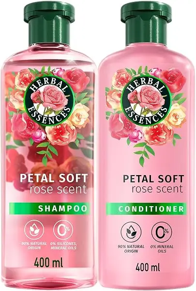 Herbal Essences Petal Soft Shampoo & Conditioner, Rose Scent, 90 percent Natural Origin, Soft & Smooth Hair, 400ml + 400ml, Pack of 2