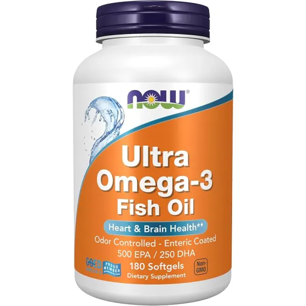 Now Foods Ultra Omega-3 | 500 EPA & 250 DHA Enteric Coated Fish Oil, Odor-Controlled for Heart Health & Brain Support & Cardiovascular Wellness | 180 Softgels