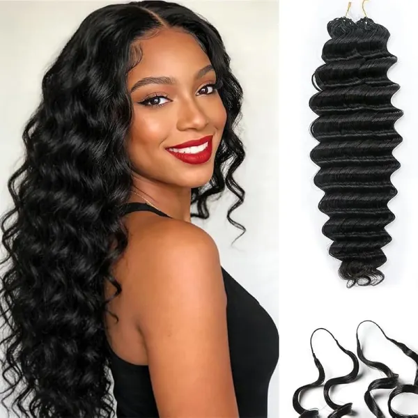 Deep Wave Knotless Pre-Separated Crochet Hair Extensions Feather Hair Extensions Deep Curly Feather Line Hair Extension 100% Human Hair Natural Color 18 Inch 120g