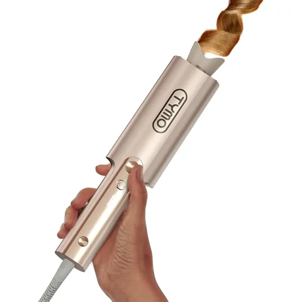Upgraded Automatic Rotating Curling Iron - TYMO CurlPro Plus Long Barrel Curling Wand for Long Hair, Ceramic Hair Curler for Women, Anti-Scald, Tangle-Free, 600M Ionic, Dual Voltage, Gold, 32 mm